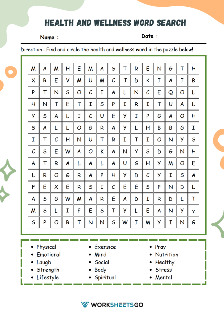 Wellness Word Search Printable