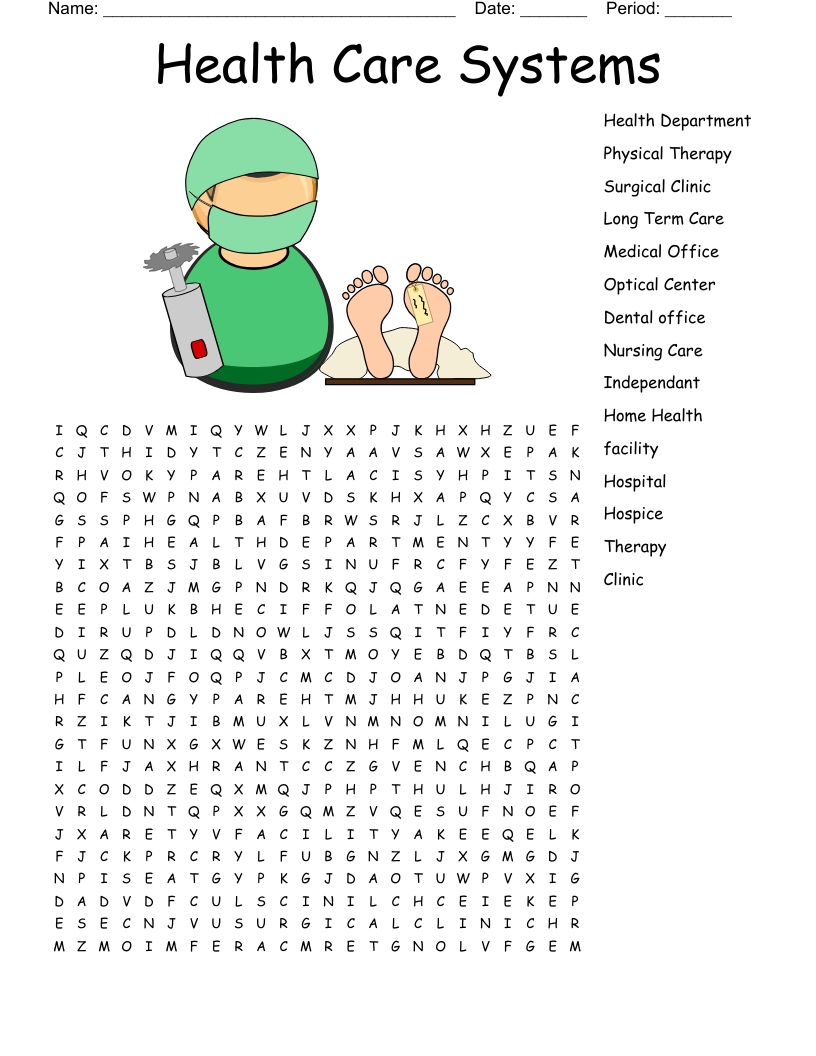 Health Care Systems Word Search WordMint