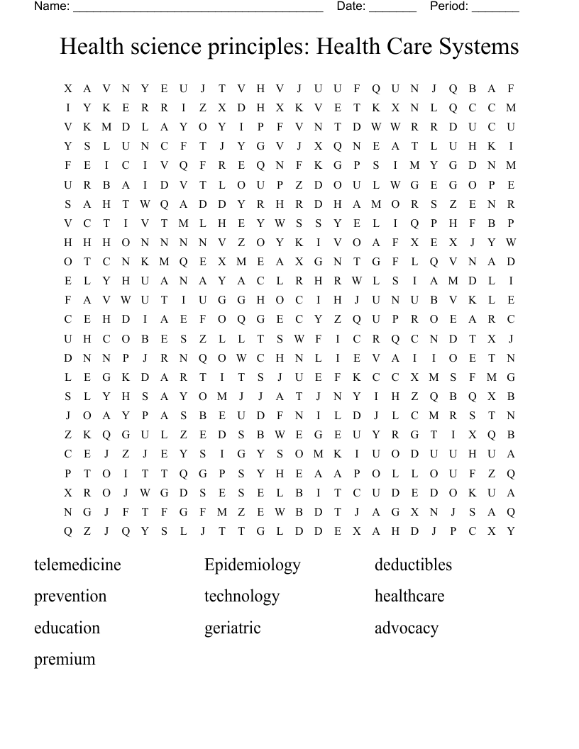 Health Science Principles Health Care Systems Word Search WordMint