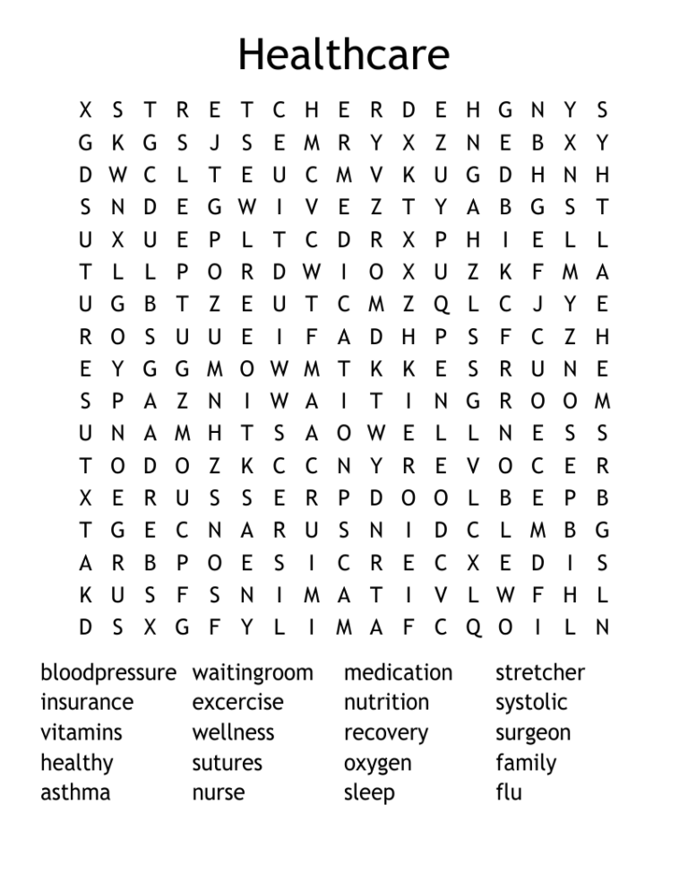 Healthcare Word Search WordMint