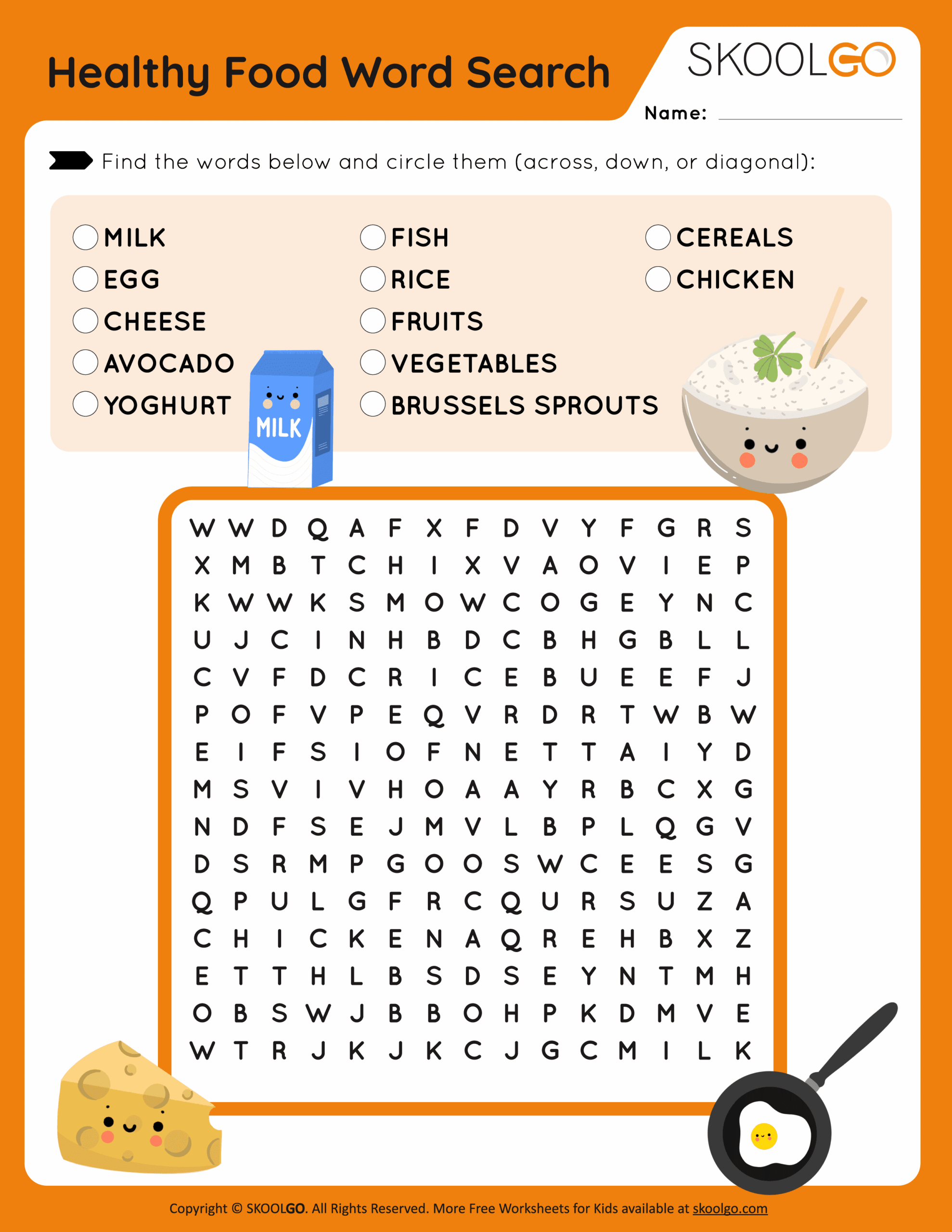 Healthy Food Word Search Free Printable