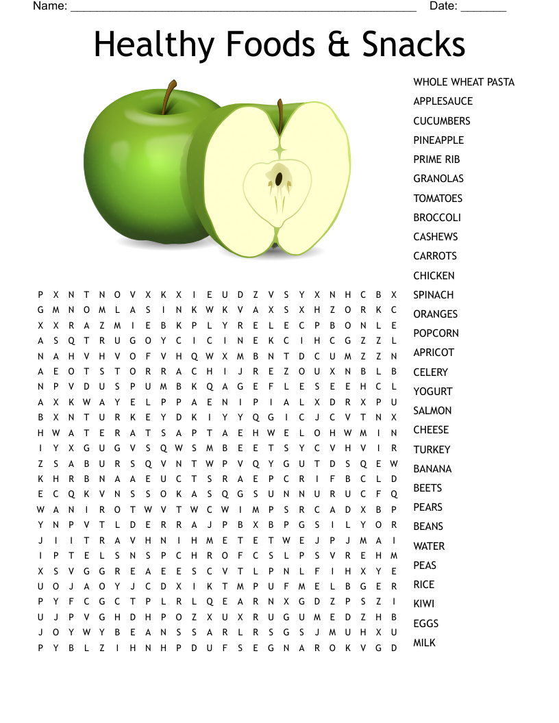 Healthy Foods U0026 Snacks Word Search WordMint