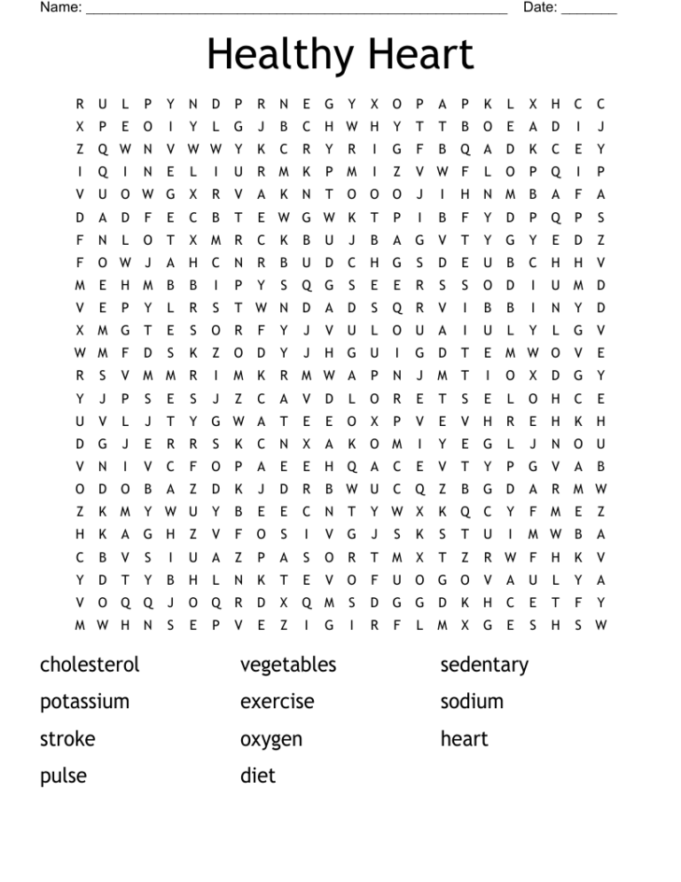 Healthy Heart Word Search WordMint