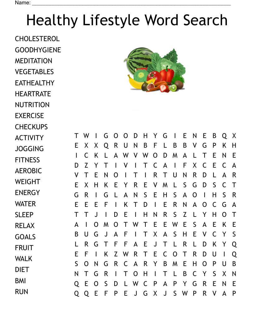 Healthy Lifestyle Word Search WordMint