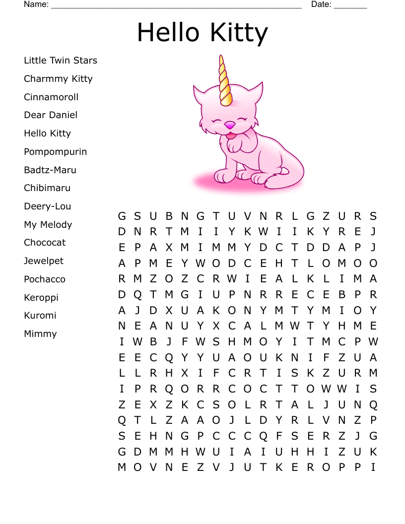 Hello Kitty Word Search WordMint