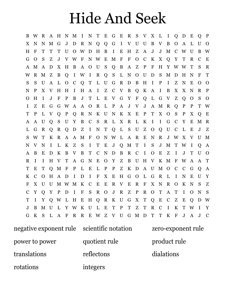 Hide And Seek Word Search WordMint