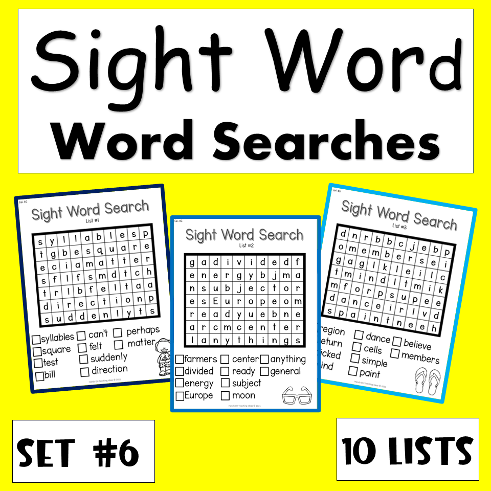 High Frequency Words Sight Words Word Searches Set 6 Hands On 