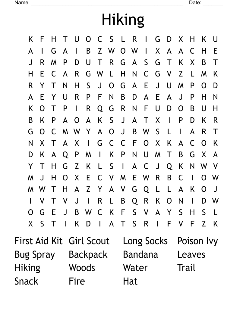 Hiking Word Search WordMint