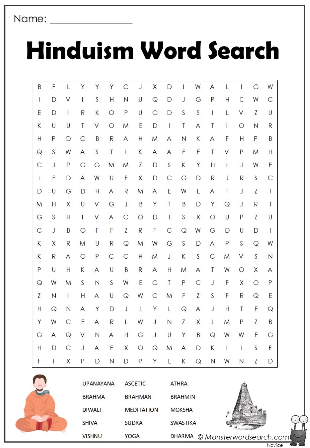Hinduism Word Search Monster Word Search