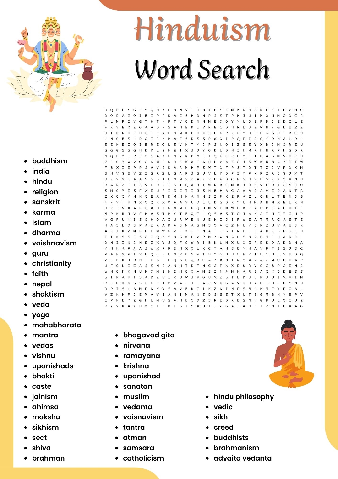 Hinduism Word Search Puzzle Worksheet Activities For Kids Made 