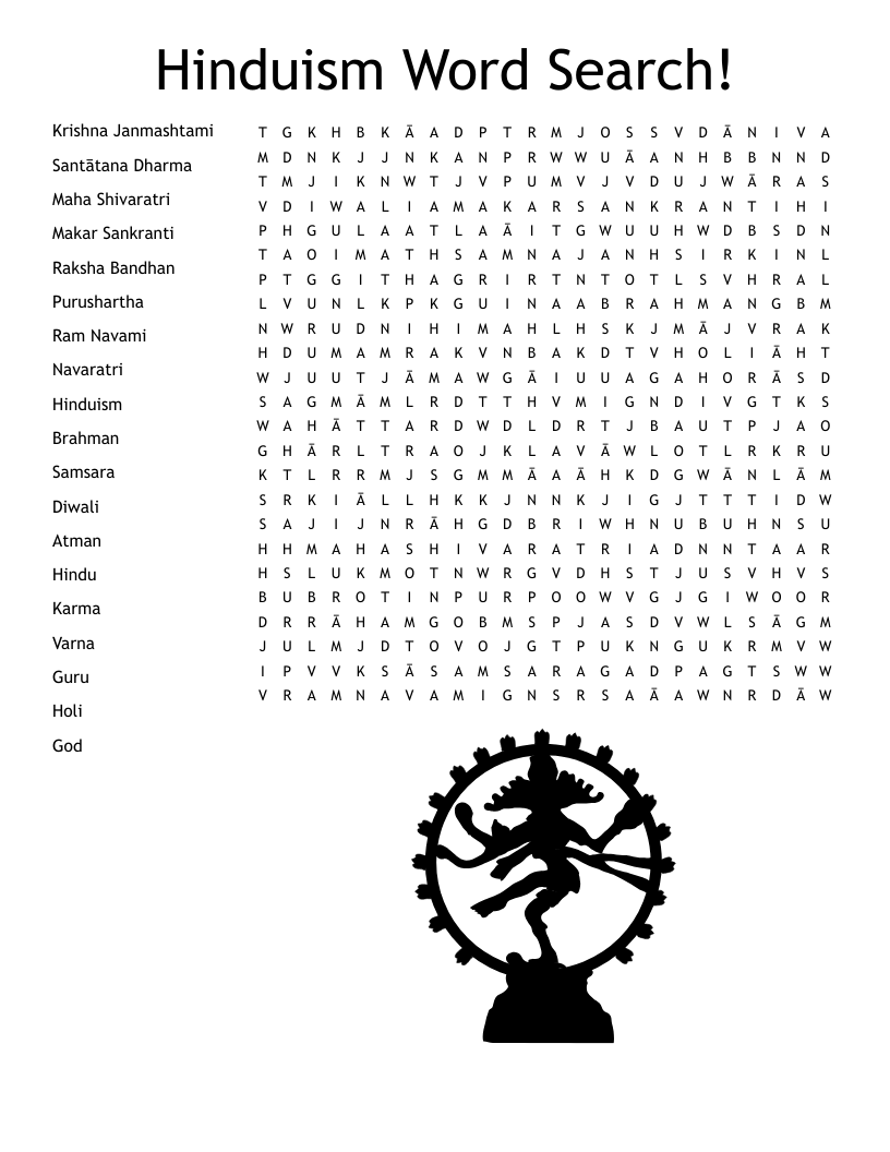 Hinduism Word Search WordMint