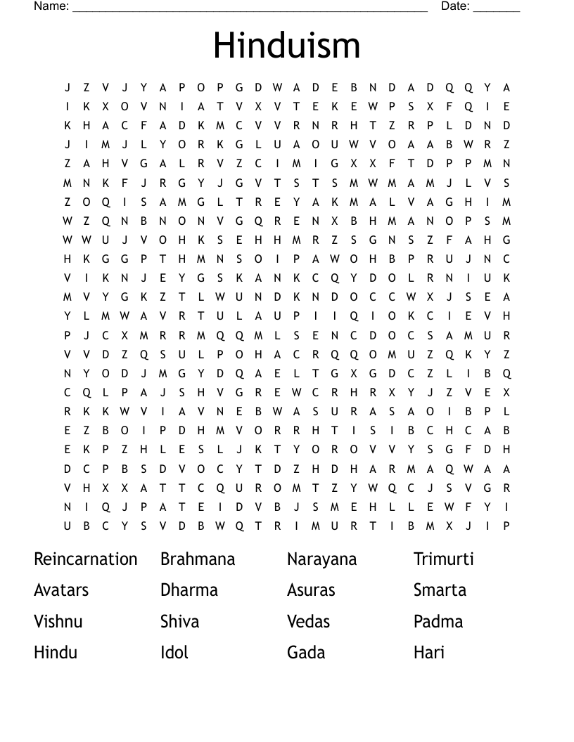 Hinduism Word Search WordMint