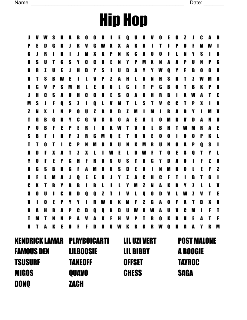 Hip Hop Word Search WordMint