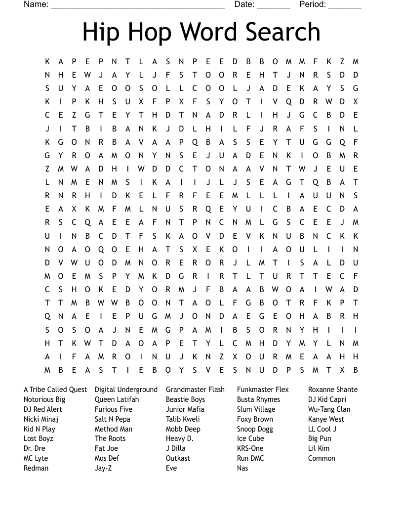 Hip Hop Word Search WordMint