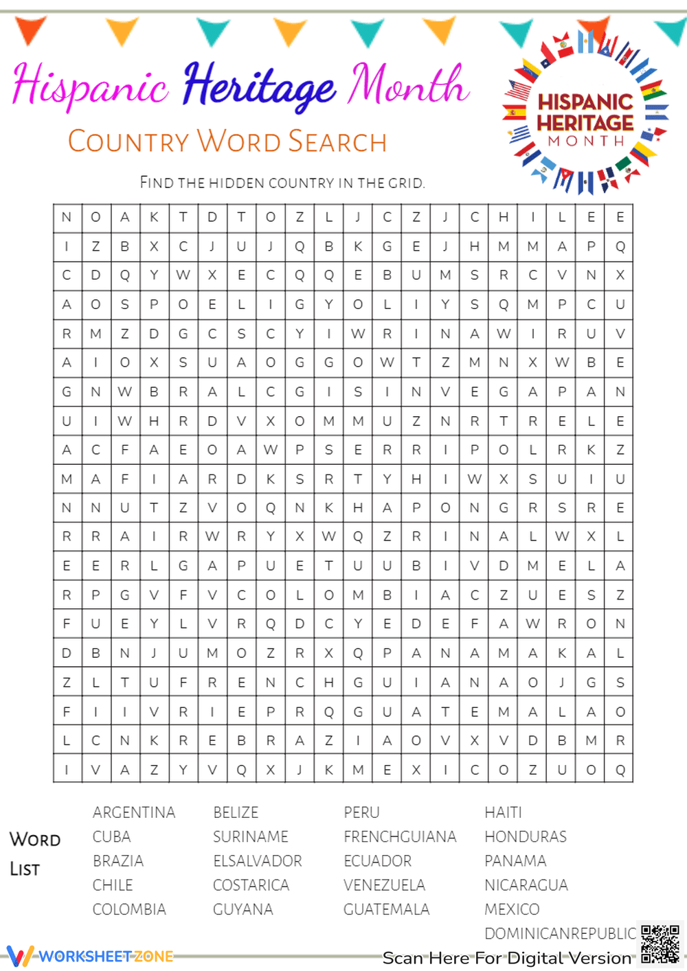 Hispanic Heritage Month Word Search Printable