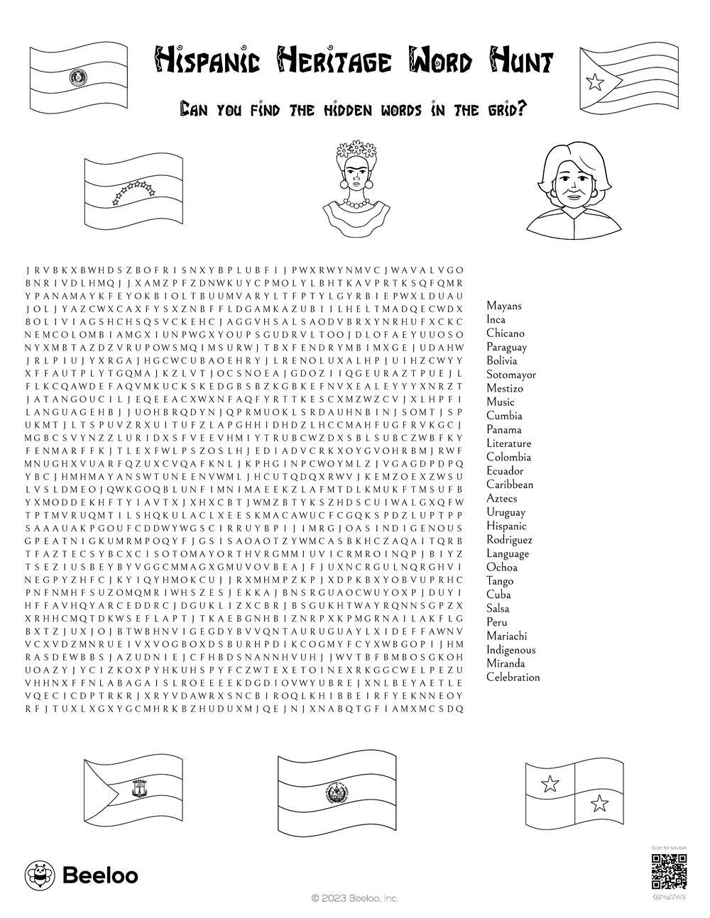 Hispanic Heritage themed Word Searches Beeloo Printable Crafts And Activities For Kids
