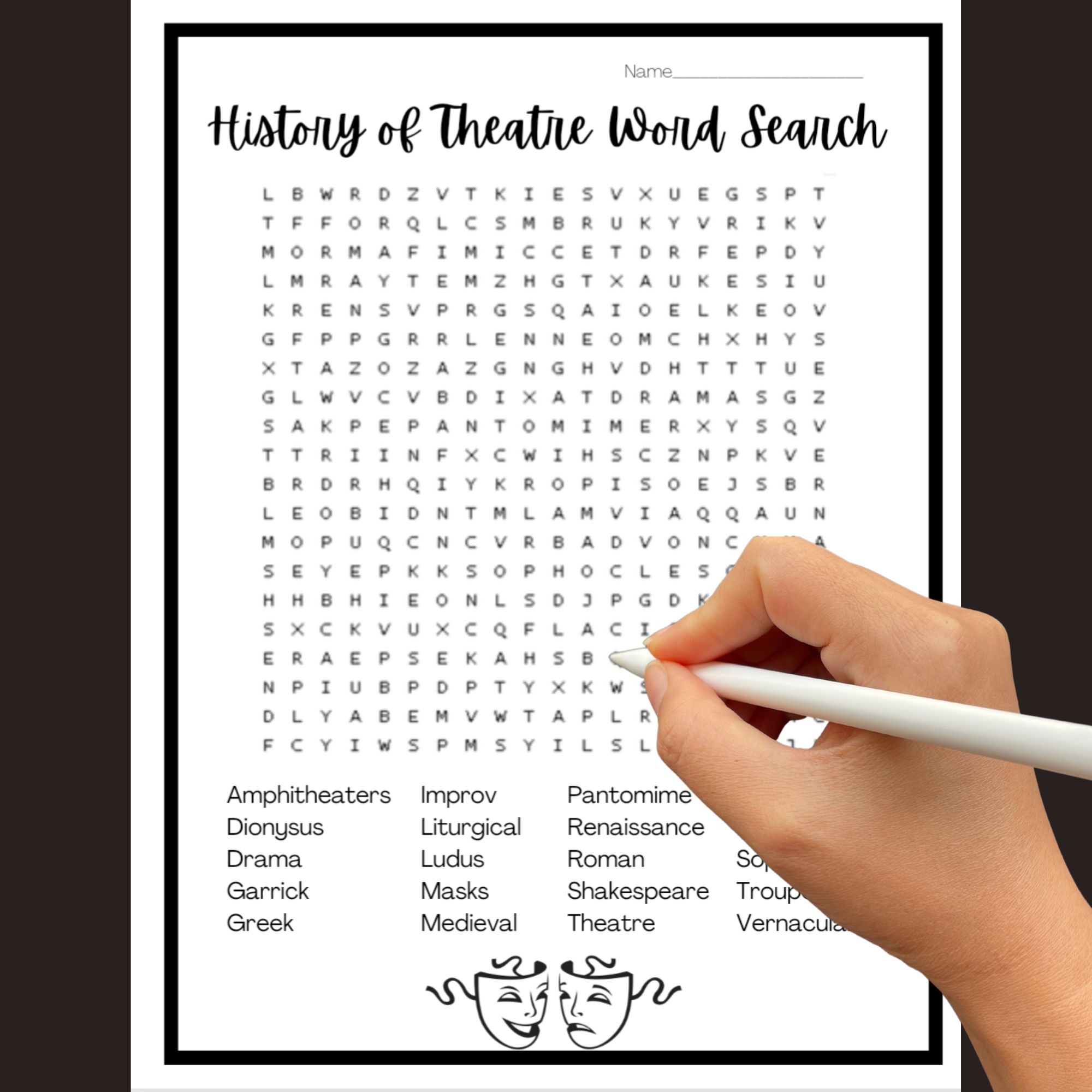 History Of Theatre Word Search Classful