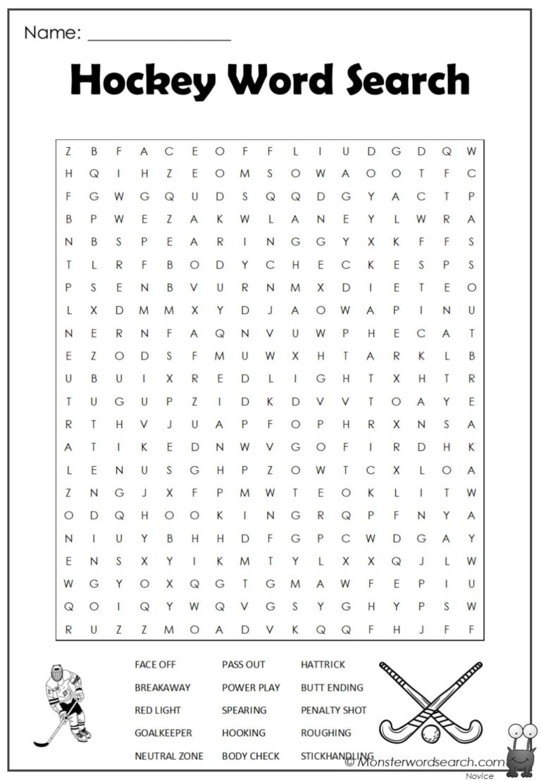 Hockey Word Search Monster Word Search