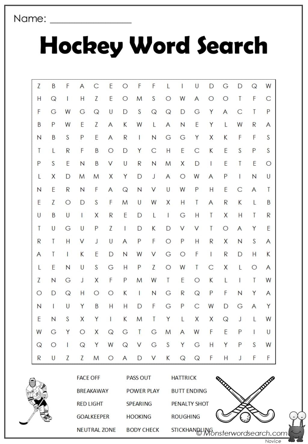Hockey Word Search Monster Word Search