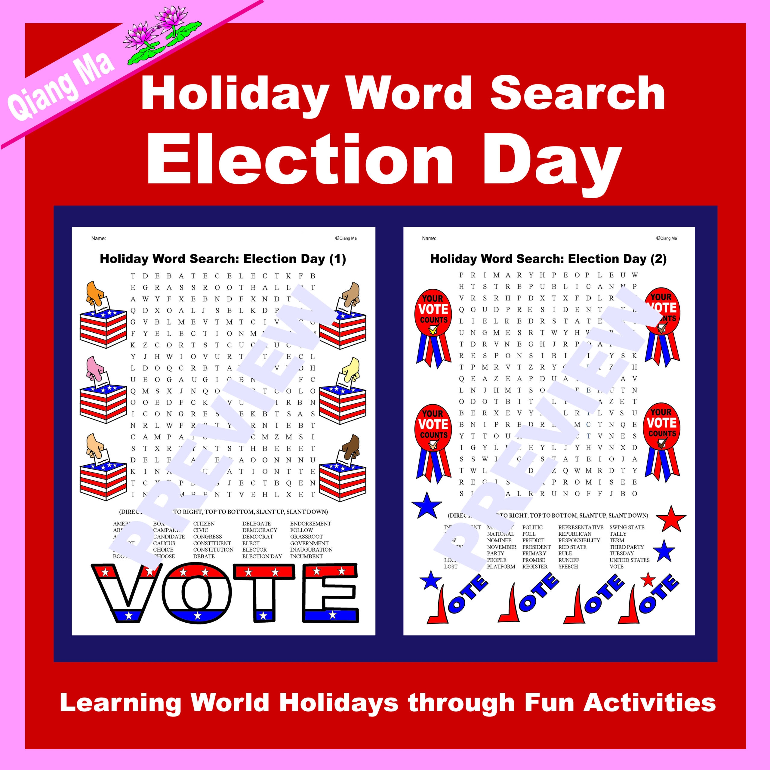 Holiday Word Search Election Day