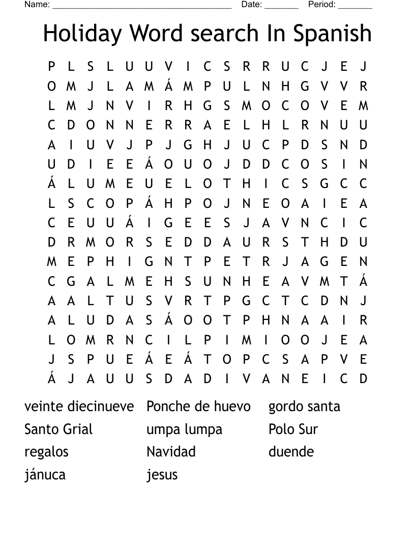 Holiday Word Search In Spanish WordMint