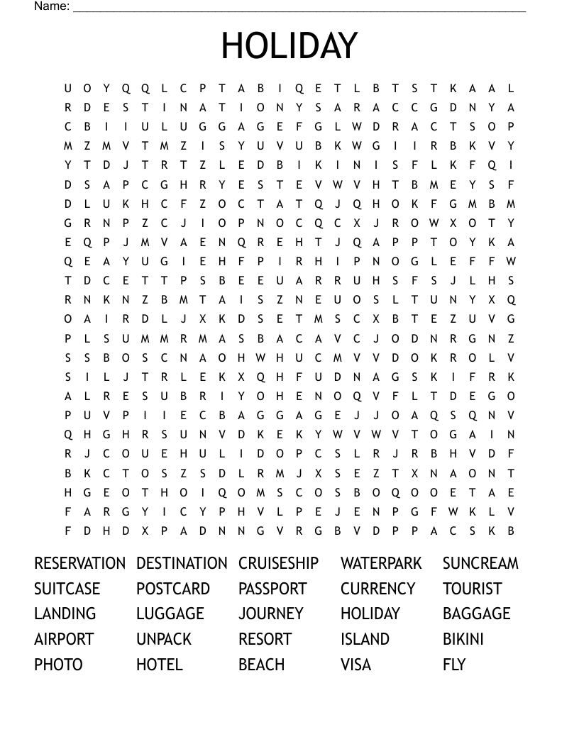 HOLIDAY Word Search WordMint