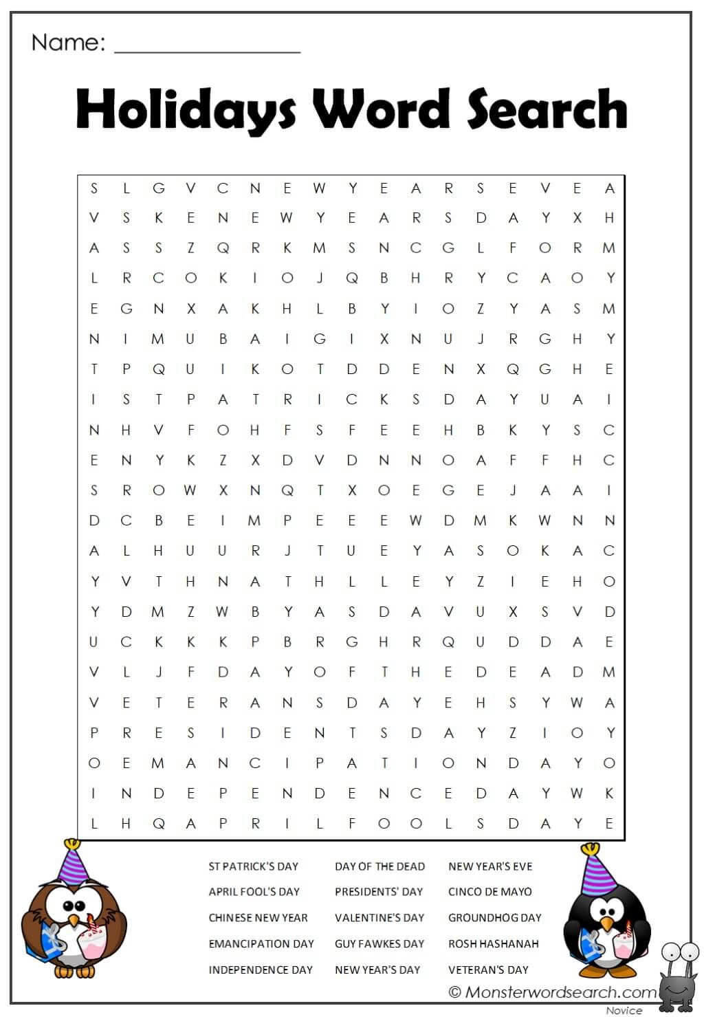 Holidays Word Search Monster Word Search Holidays Word Search Monster Word Search