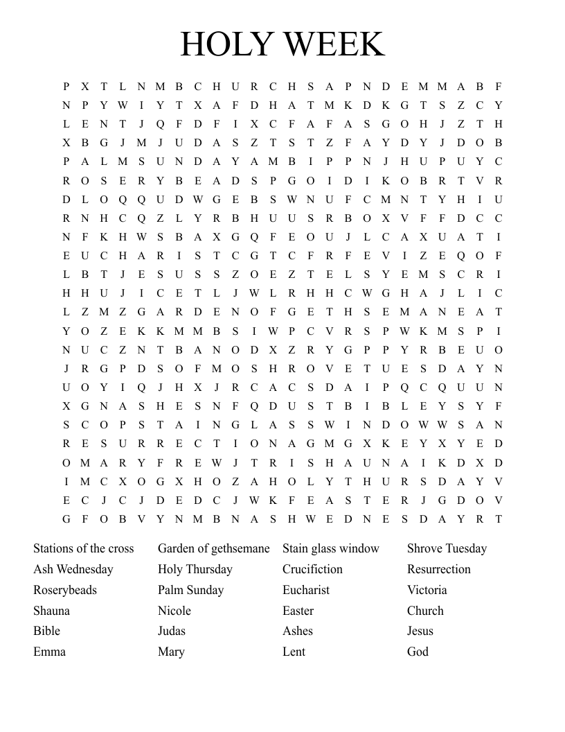 HOLY WEEK Word Search WordMint HOLY WEEK Word Search WordMint