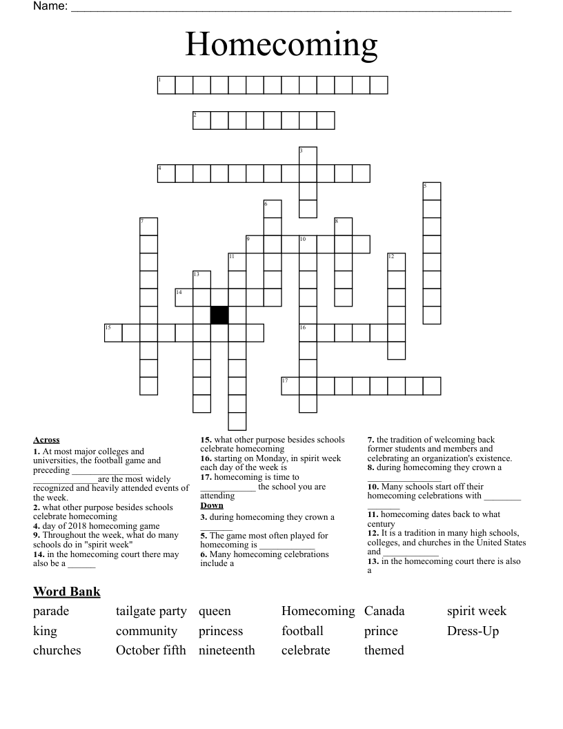 Homecoming Word Search WordMint
