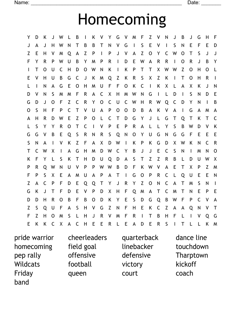 Homecoming Word Search WordMint