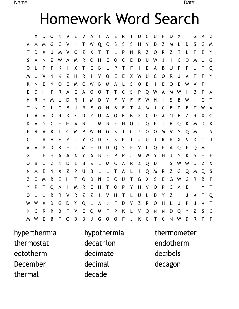 Homework Word Search WordMint