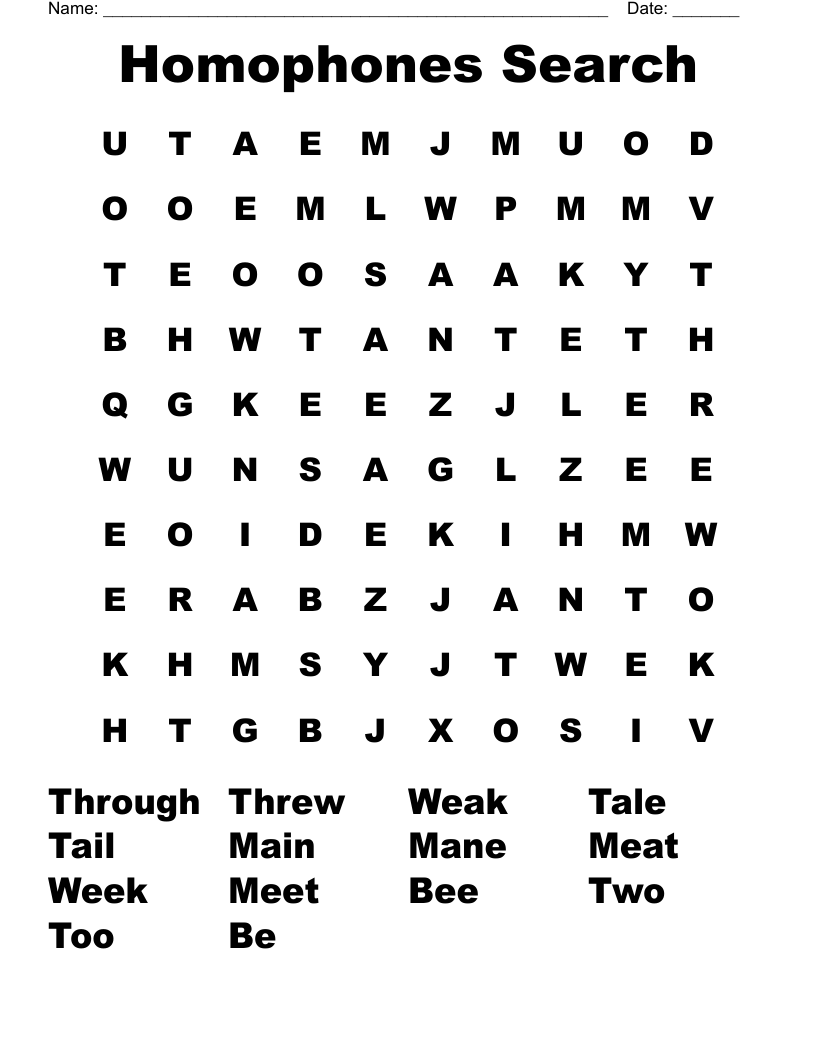 HOMOPHONES LESSON 22 Word Search WordMint