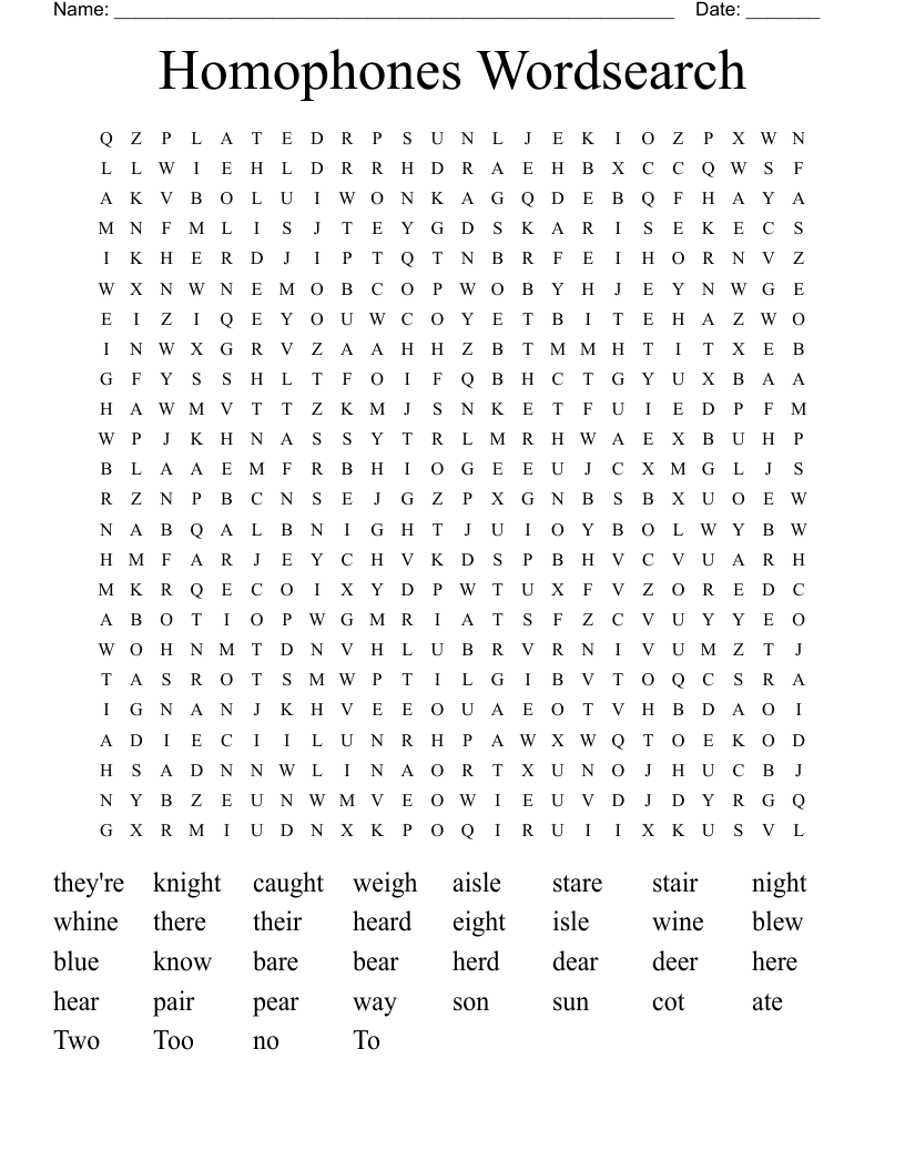 Homophones Wordsearch WordMint