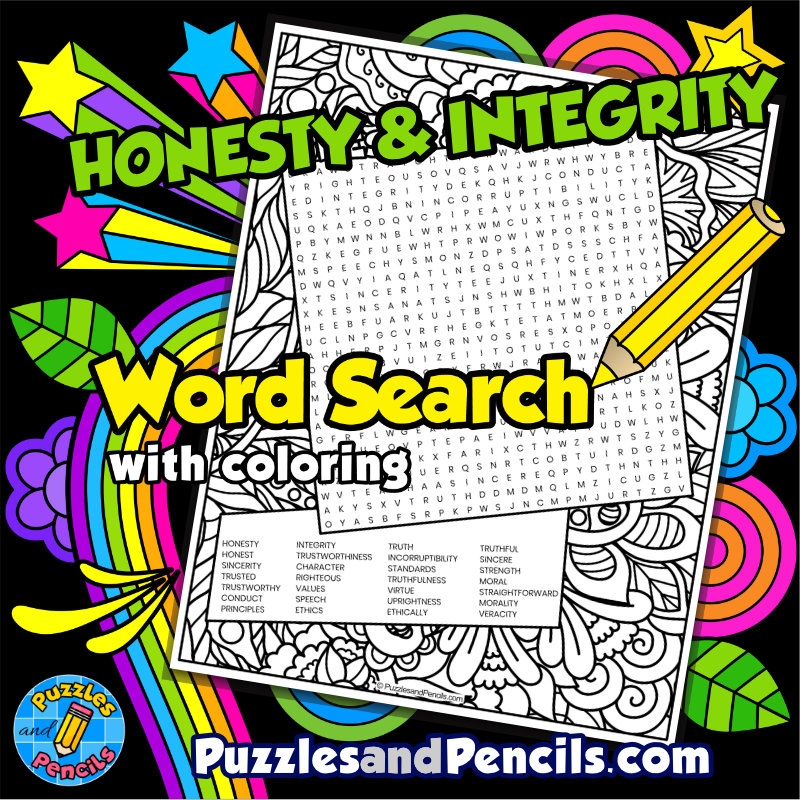 Honesty U0026 Integrity Word Search Puzzle With Coloring Character 