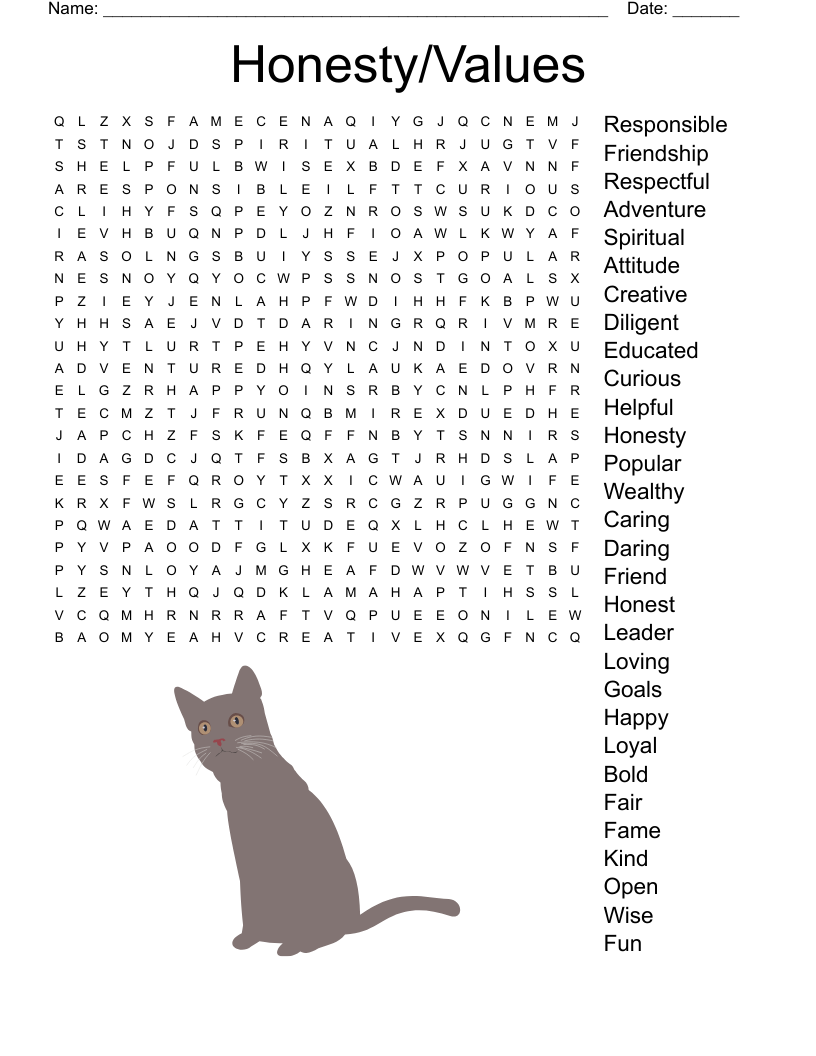 Honesty Values Word Search WordMint