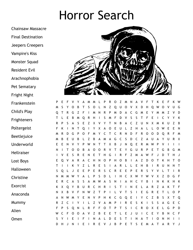 Horror Search Word Search WordMint
