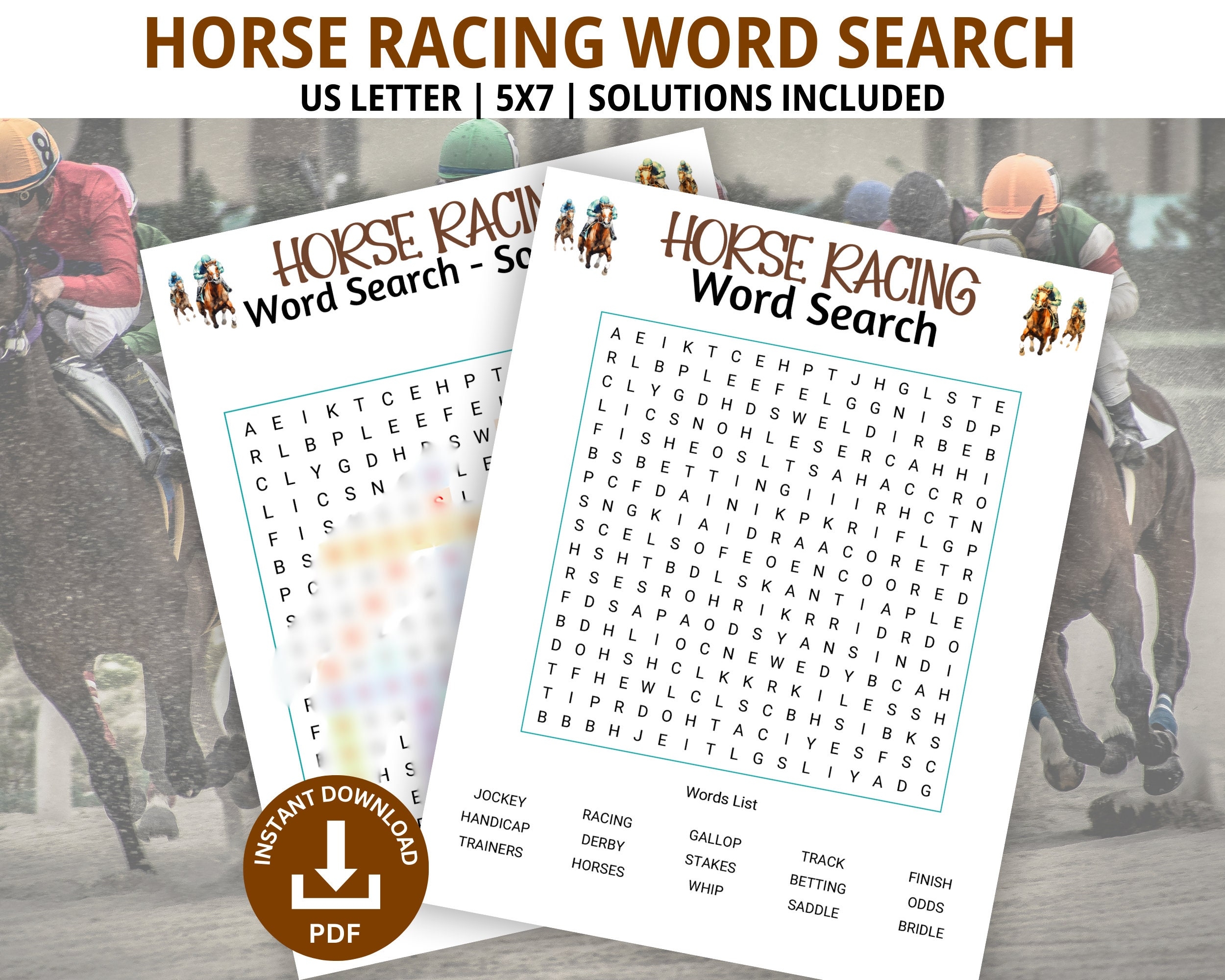Horse Racing Word Search Game Horse Race Game Family Game Night 