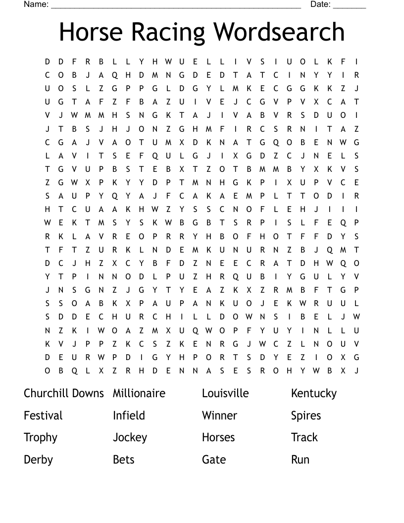 Horse Racing Wordsearch WordMint