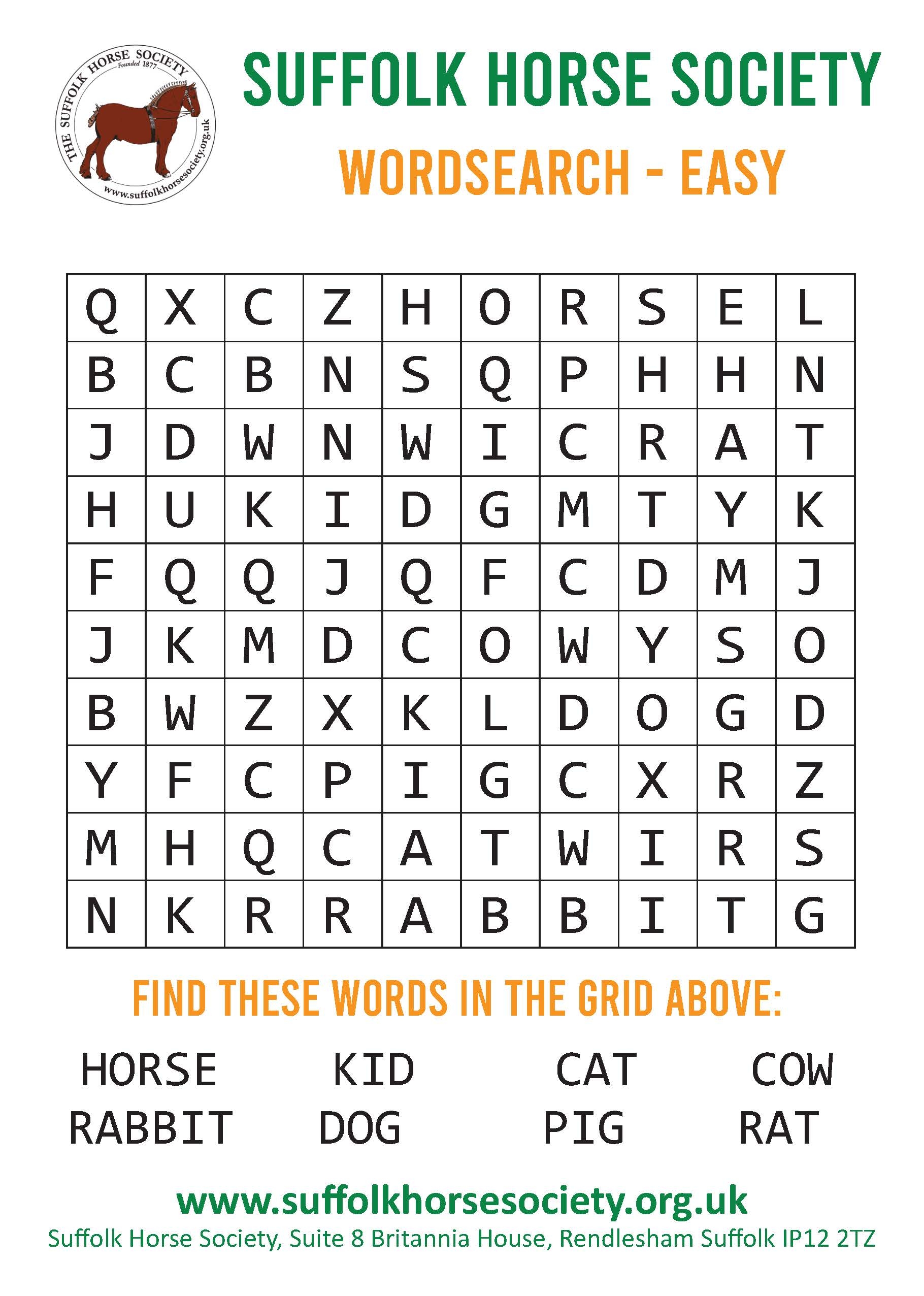 Horse Word Search Activity Sheet