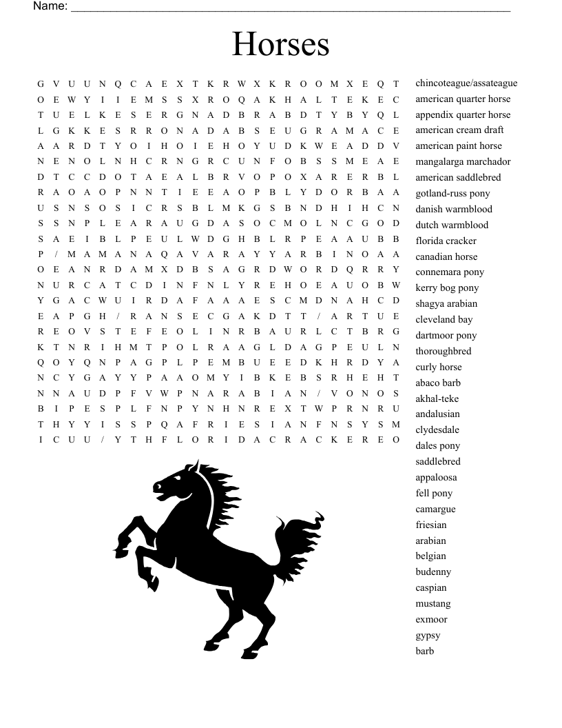 Horses Word Search WordMint
