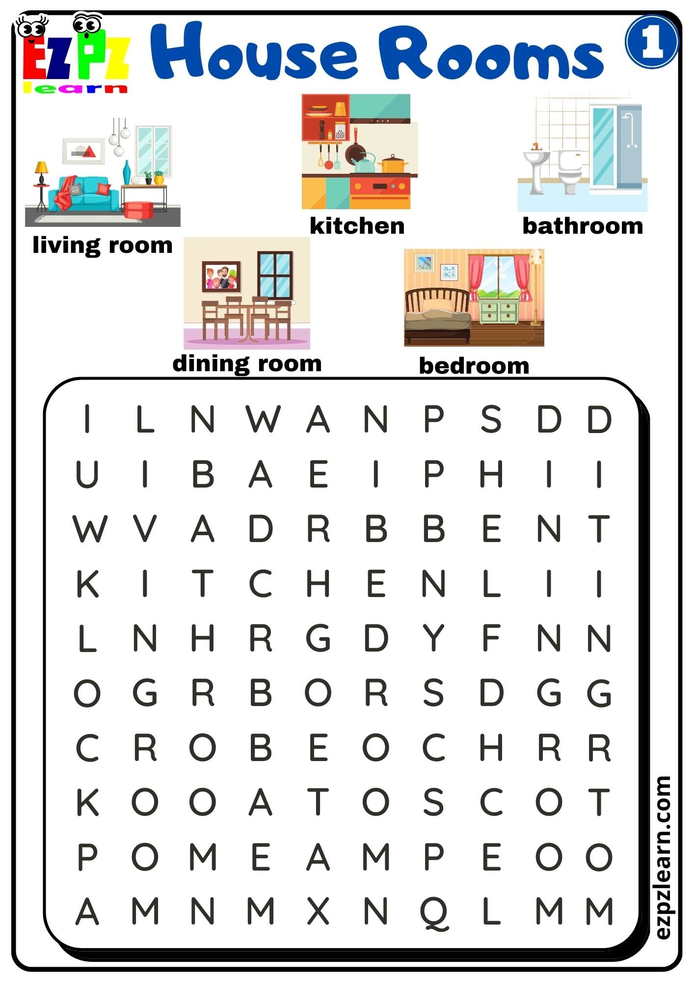 House Rooms Word Search Vocabulary For Homeschool K5 And ESL Teachers Free PDF Ezpzlearn