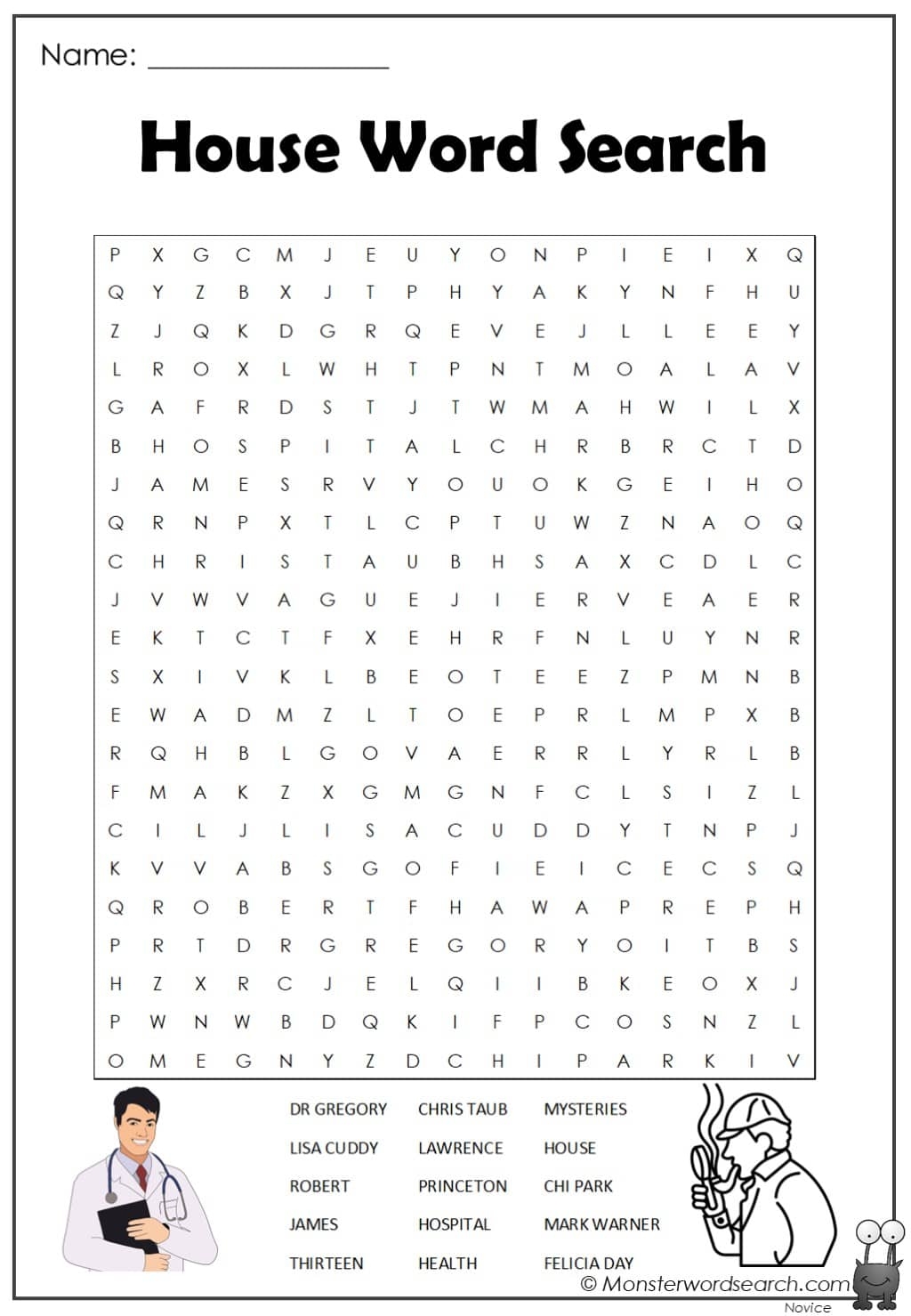 House Word Search Monster Word Search