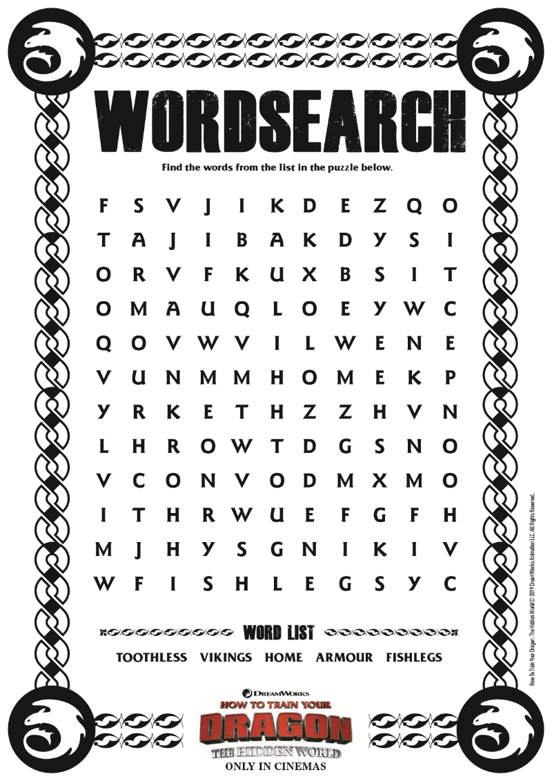 Dragon Word Search Printable