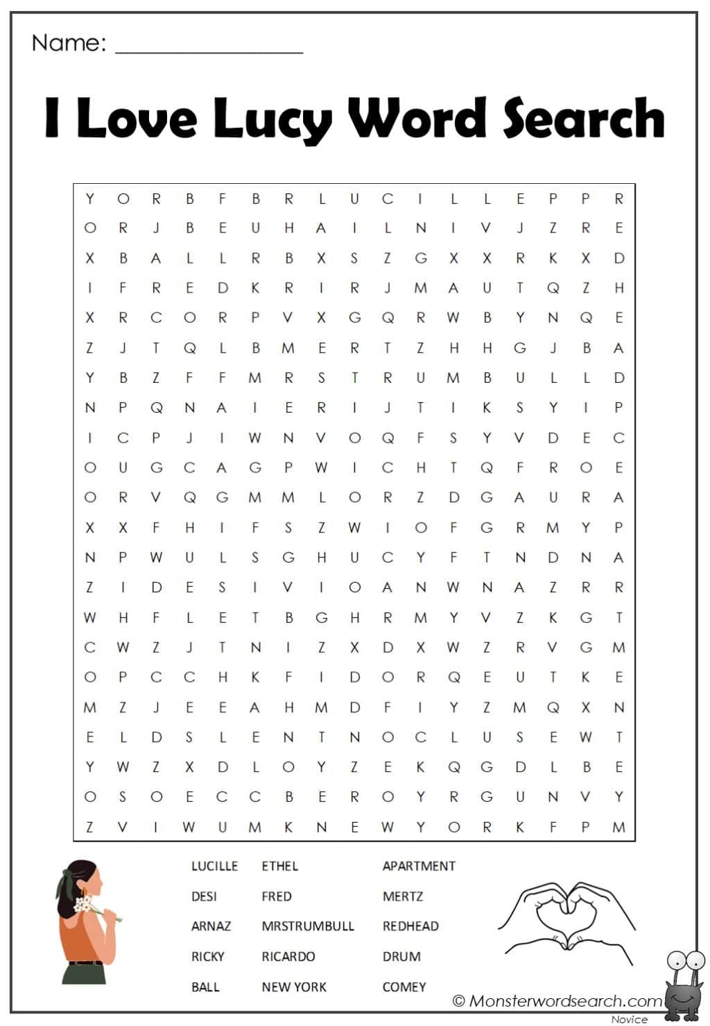 I Love Lucy Word Search Monster Word Search