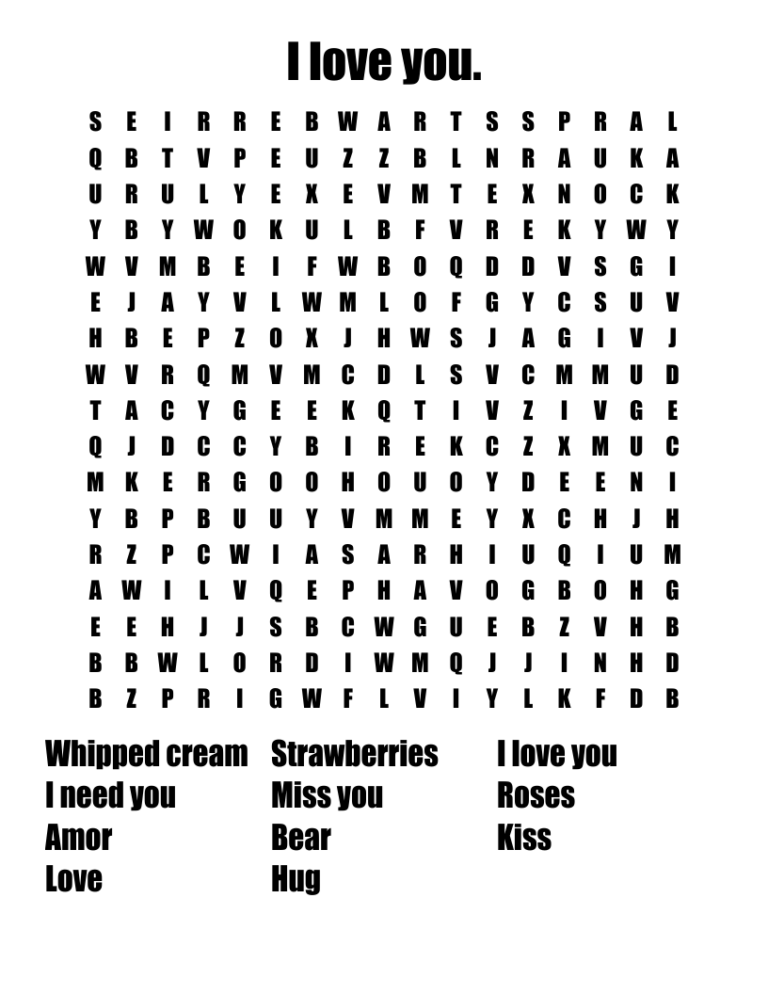 I Love You Word Search WordMint