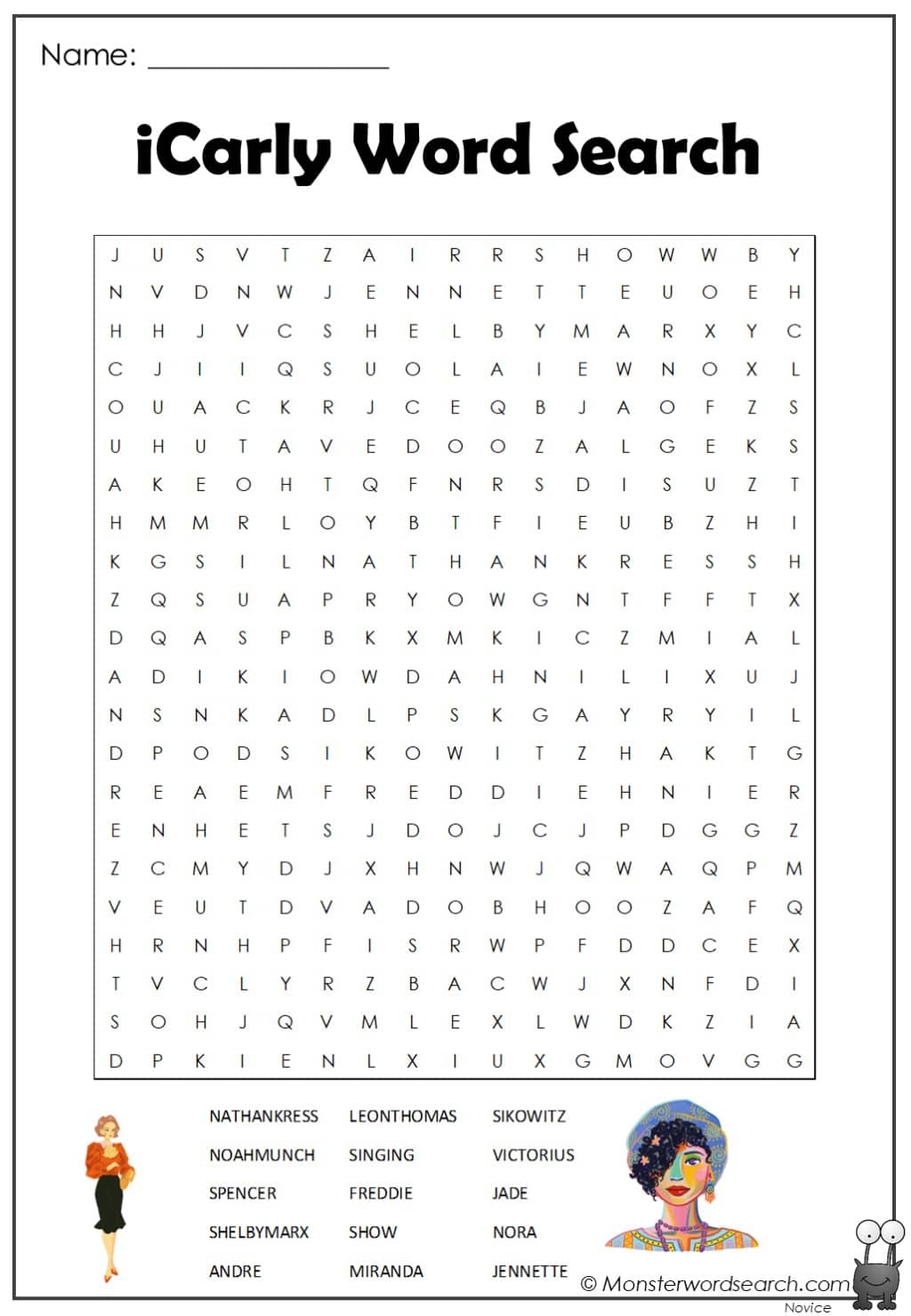 Icarly Word Search Monster Word Search