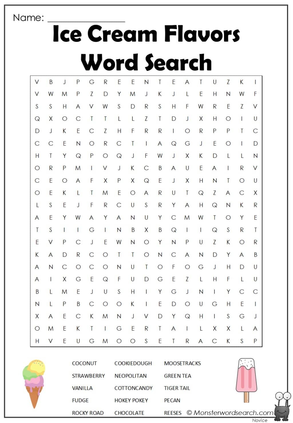 Ice Cream Flavors Word Search Monster Word Search Ice Cream Flavors Word Search Monster Word Search
