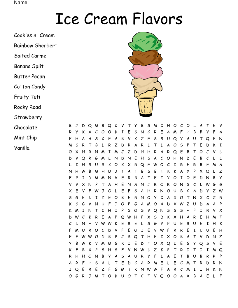 Ice Cream Flavors Word Search WordMint Ice Cream Flavors Word Search WordMint