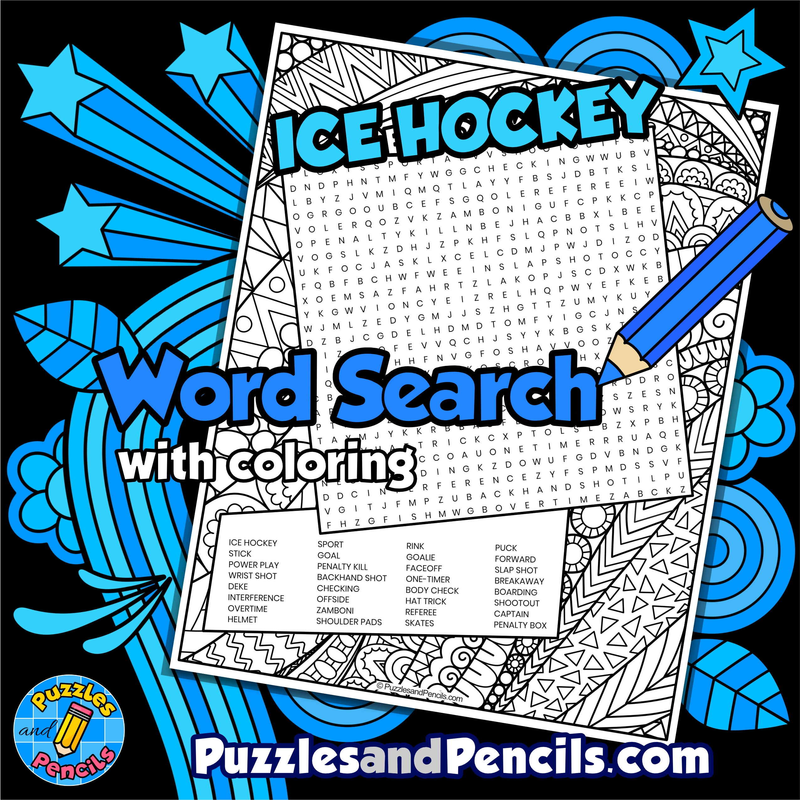 Ice Hockey Word Search Puzzle Activity With Coloring