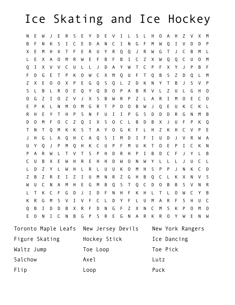 Printable Hockey Word Search